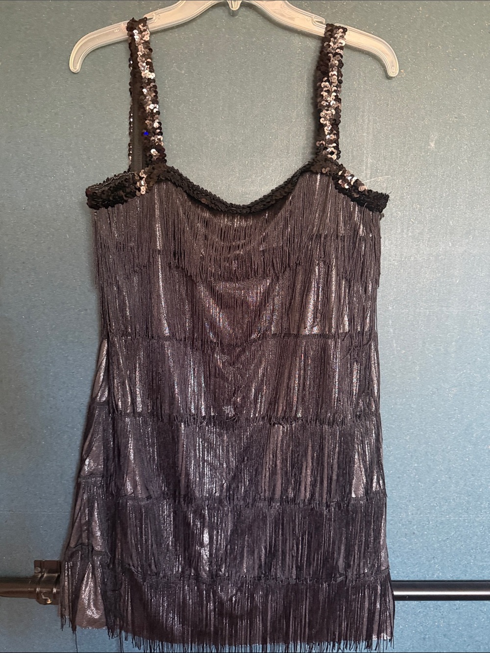 Black flapper fringe dress costume sz xl